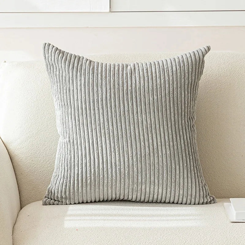 housse coussin velours côtelé rayée beige décorative canapé salon lit moderne doux