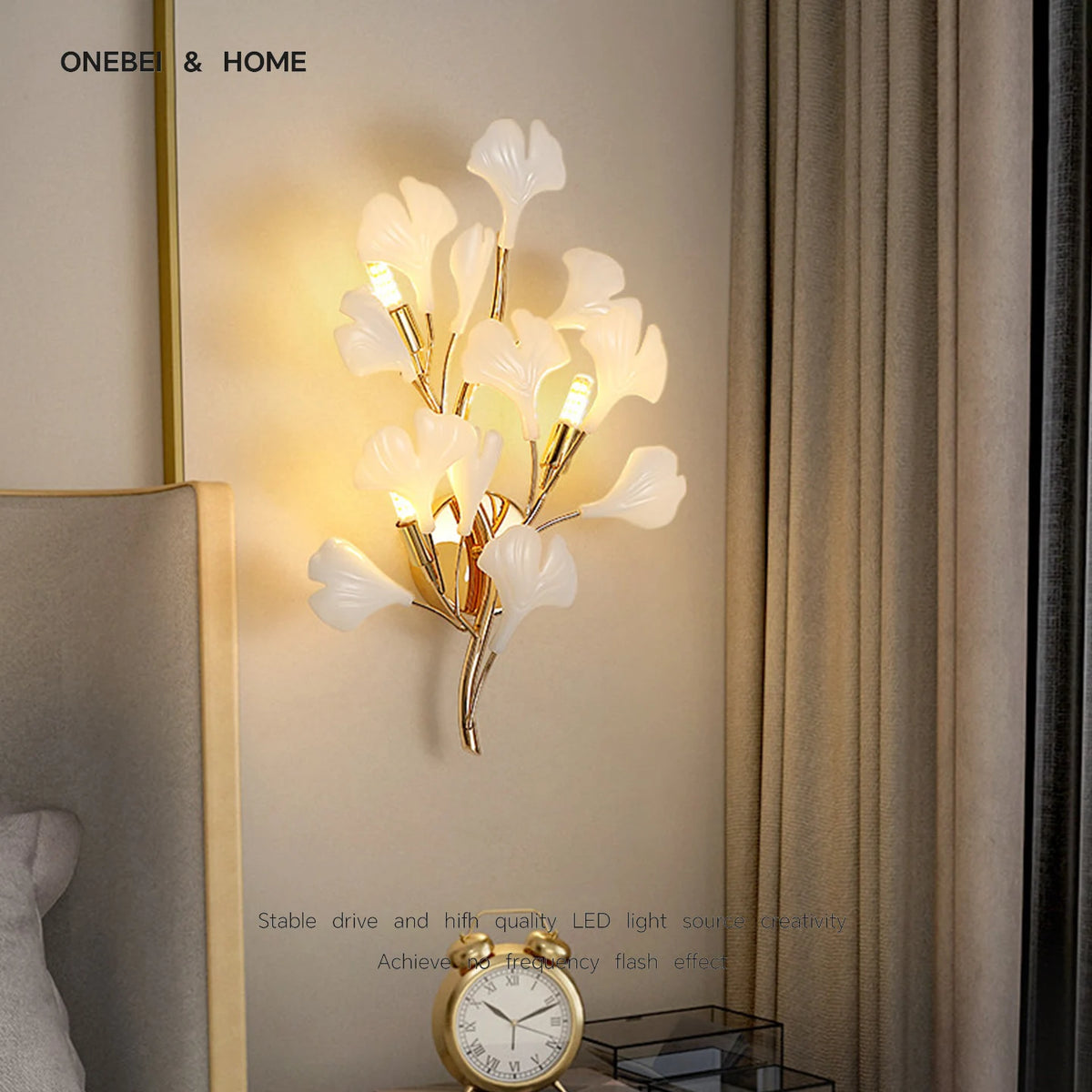 applique murale led moderne blanc doré feuilles stylisées contemporaine chambre salon cuisine