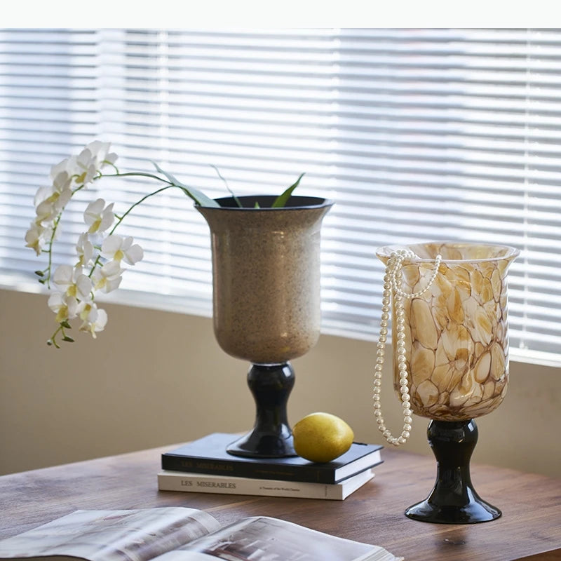 vase table moderne opaques marron beige noir marbré fleuri fleurs artificielles