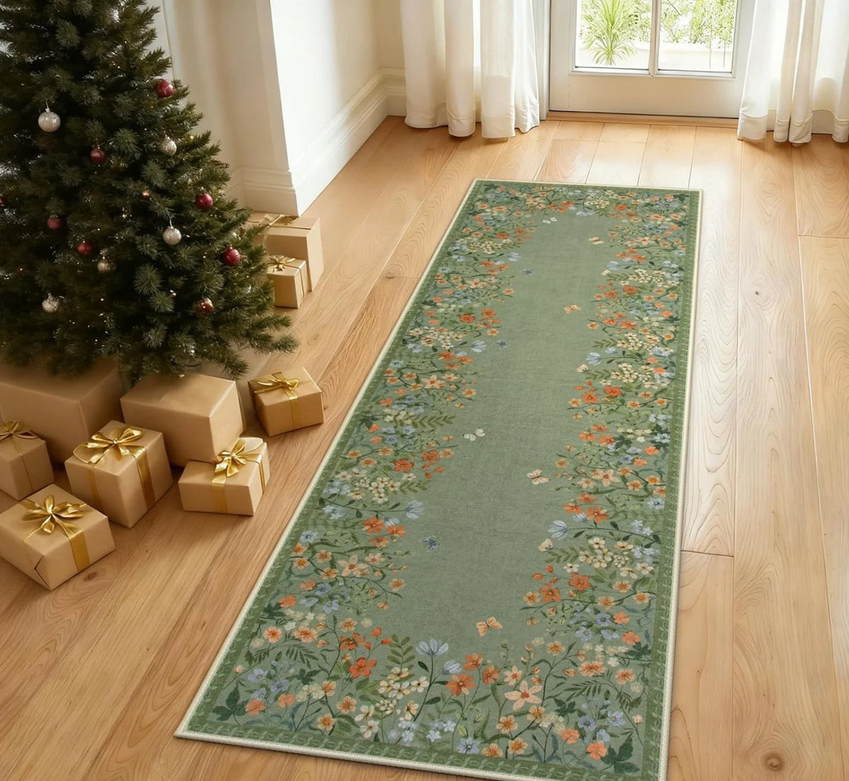 tapis motif floral moderne polypropylène polyester antidérapant extérieur salon bleu vert rouge