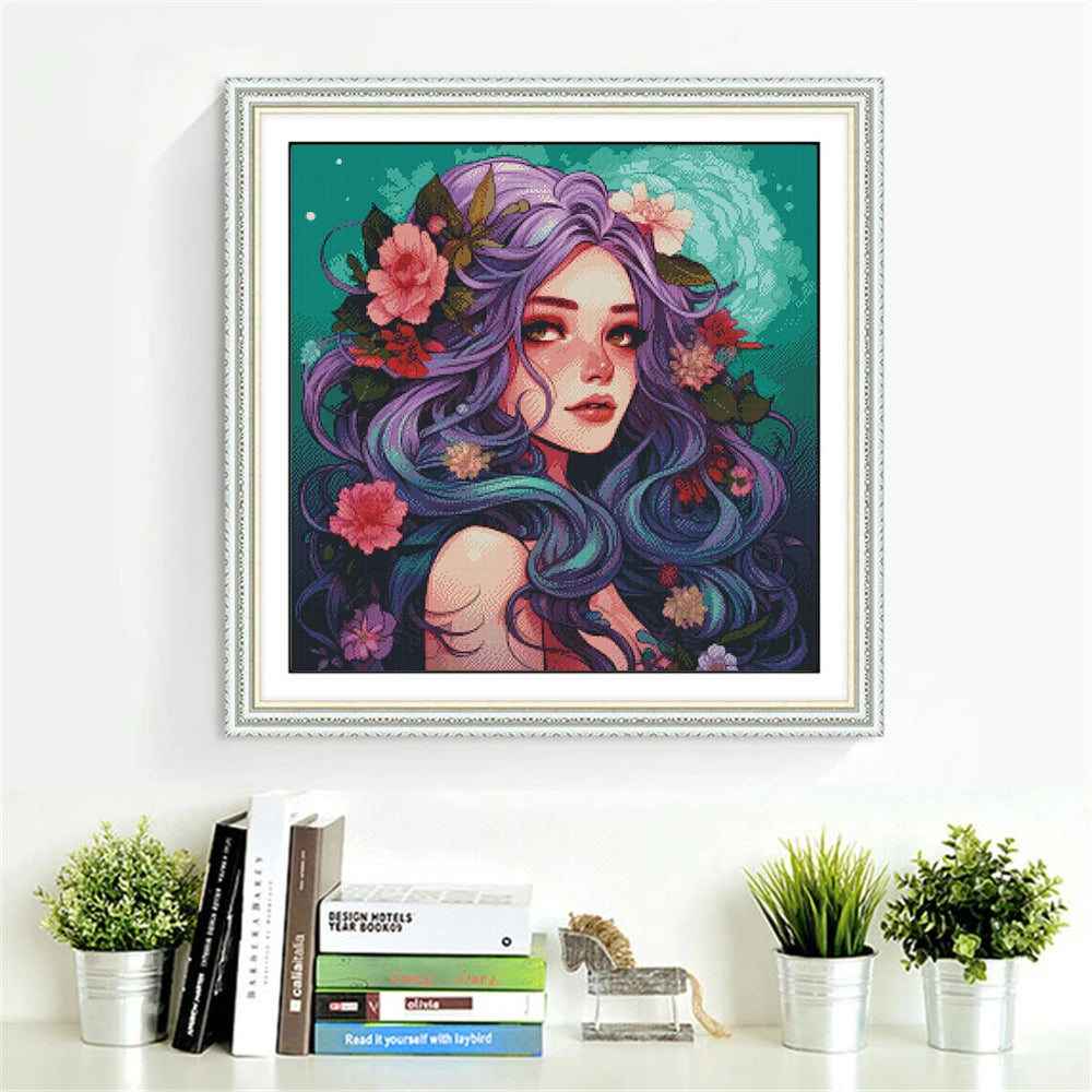 tableau broder floral moderne toile coton aiguilles fils plan kit abstrait artistique