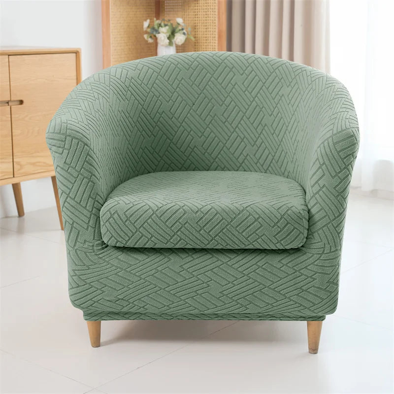 Housse fauteuil moderne beige rayures diagonales polyestère lavable machine 70 90cm haute 55 75cm