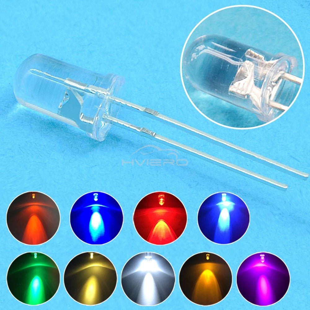 Diodes led super lumineuses 5mm rondes transparentes blanc rouge vert bleu eau claire moderne