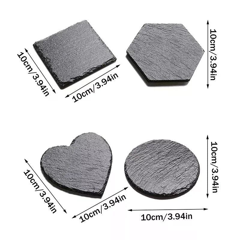 coasters noirs naturels résistants chaleur minimaliste hexagonaux carrés cœur ronds