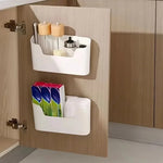rangement mural blanc boîtes bouteilles papier essuie tout stylos savons minimaliste modernes