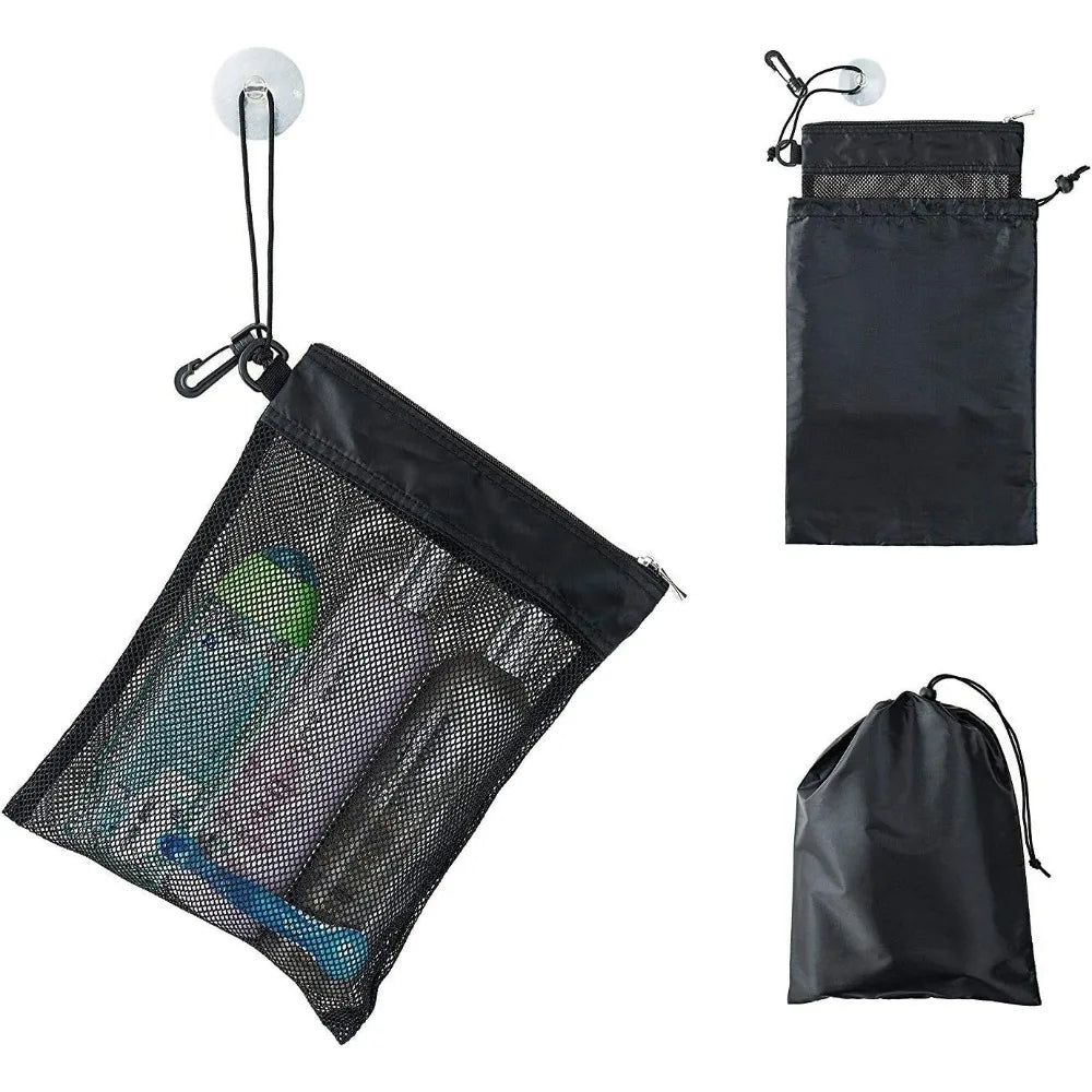 sac rangement toilettte voyage noir ventouse clips transparent multi usages pliable oxford respectueux environnement