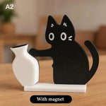 support mural vase noir dessin chat yeux blancs adhésif décoration moderne aimant réfrigérateur