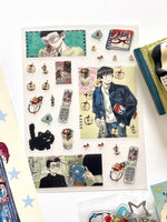 sticker multicolore personnages animaux motifs floraux art japonais diy scrapbooking illustrations fantaisistes