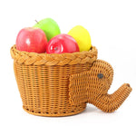 panier rangement tressé forme éléphant décoratif couleur beige marron fruits variés réutilisable respectueux environnement