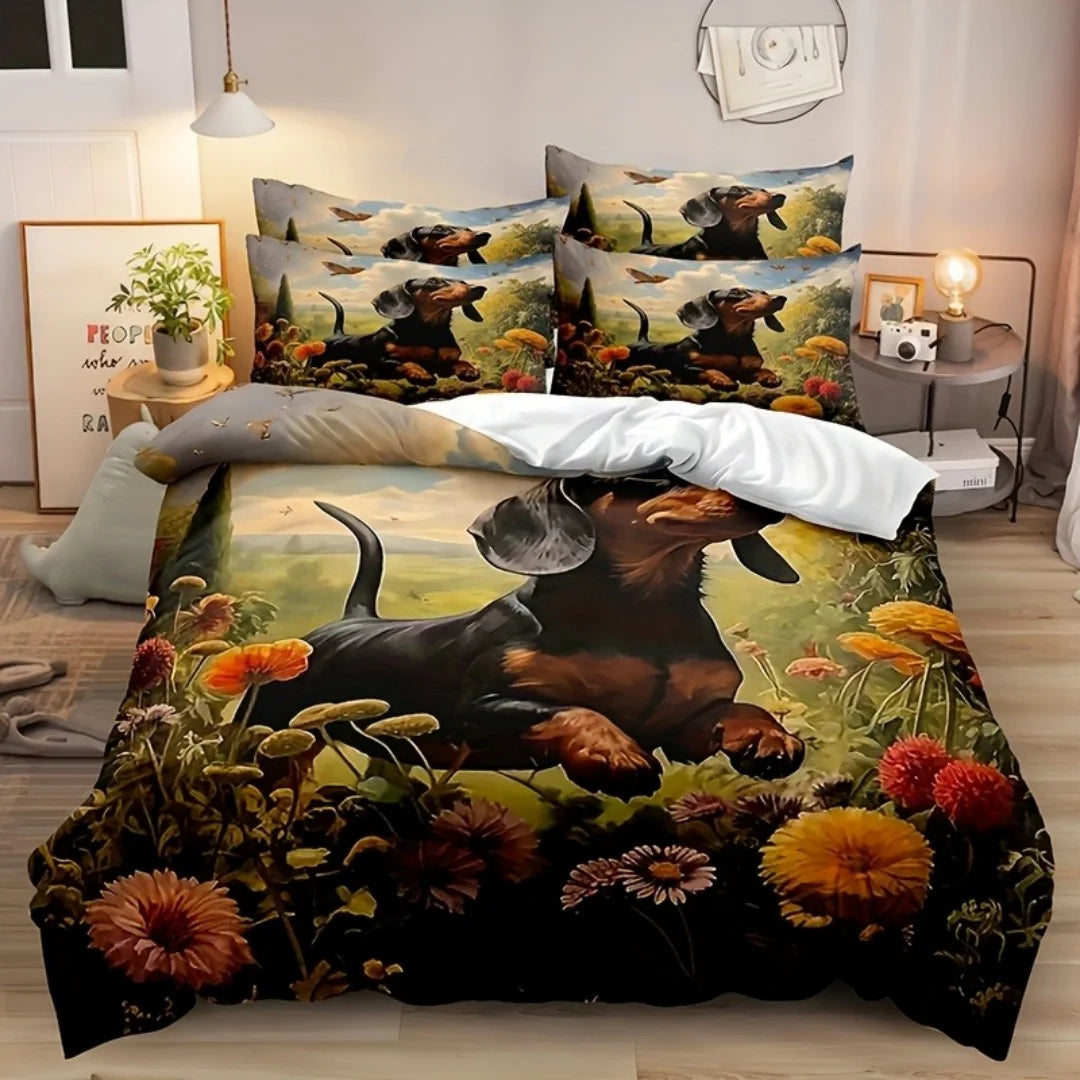parure lit imprimée chien paysage floral moderne oreillers taies doreiller drap plat multisizes polycolores