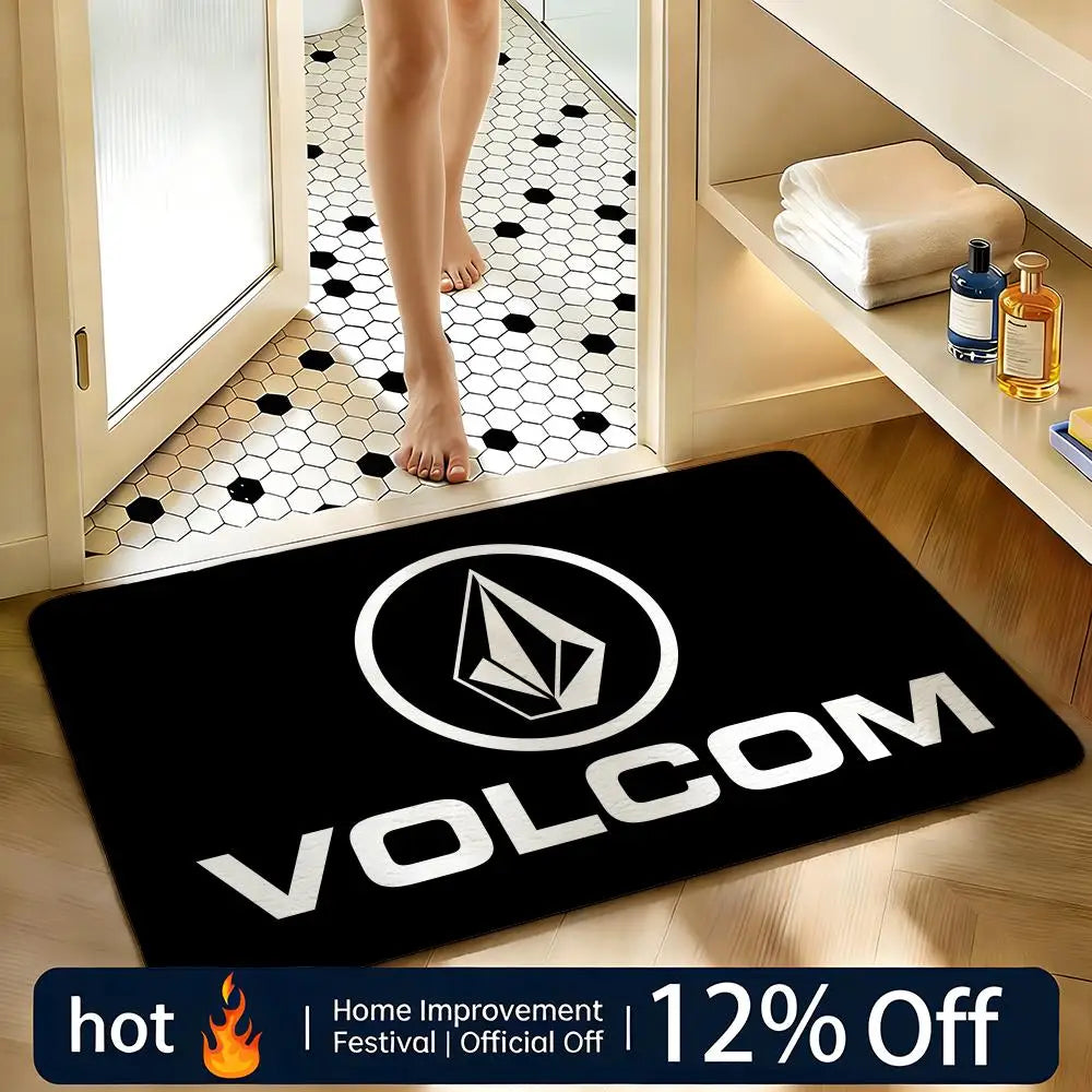tapis sol moderne volcom logo noir microfibre absorbant antidérapant chambre salon