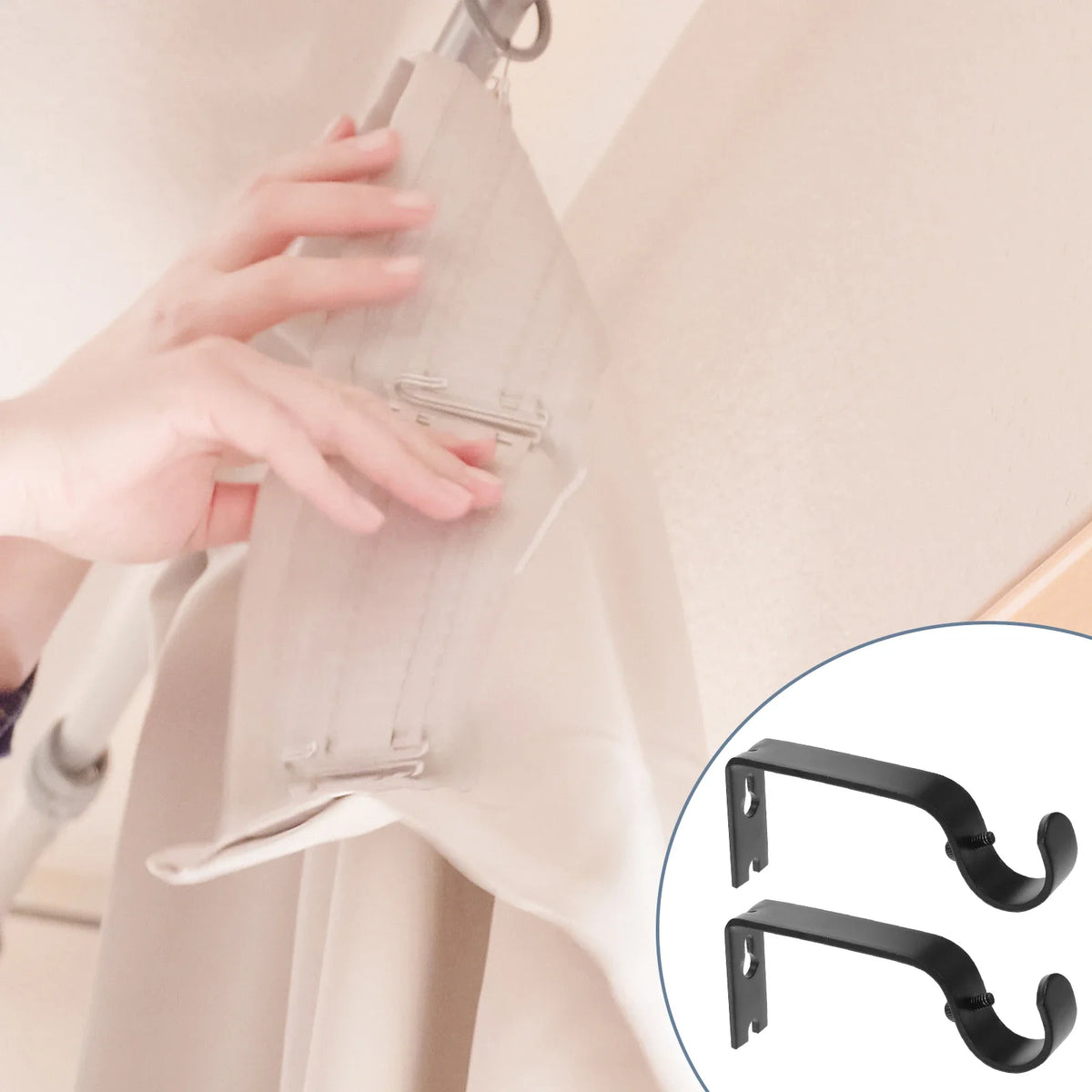 rideau barre noir moderne clips vis écrous support tringle robuste métal