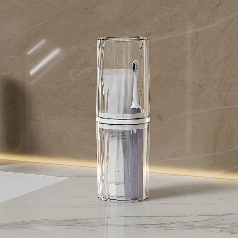 porte brosses dents dentifrice transparent gris minimaliste rayures cannellees travel toothbrush holders