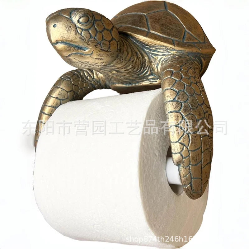 porte rouleau papier toilette forme tortue bronze doré decoratif animalier original plaque metallique fixation