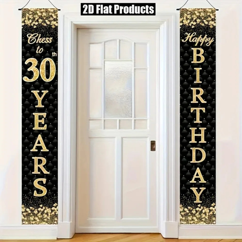 bannière noire dorée fête anniversaire décoration porte paillettes classique polyester opaques festives adultes enfants