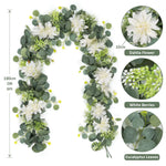 guirlande florale artificielle vertes feuilles blanches fleurs mariage romantique anniversaire baby showerintérieur