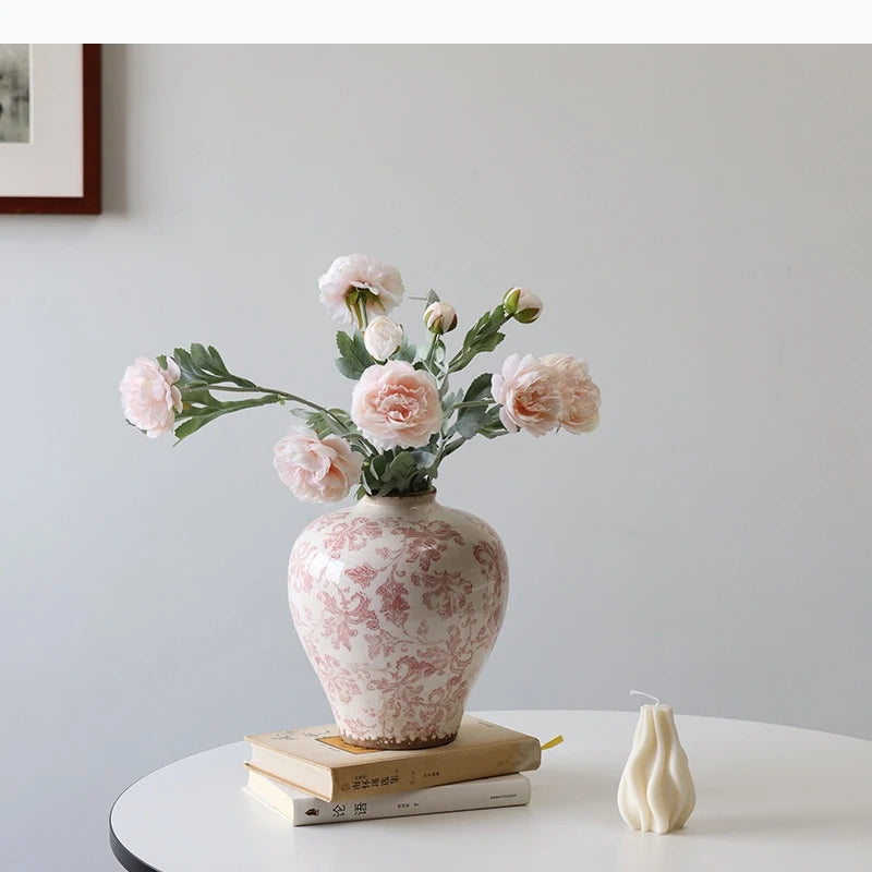 vase table blanc rose floral délicat classique vintage décoration maisonOpaque 19cm 23cm