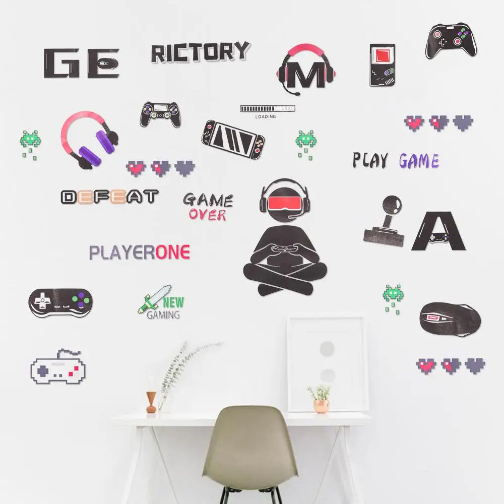 stickers muraux gaming graphiques jeux texte game playerone loading victory stickers chambre enfants moderne