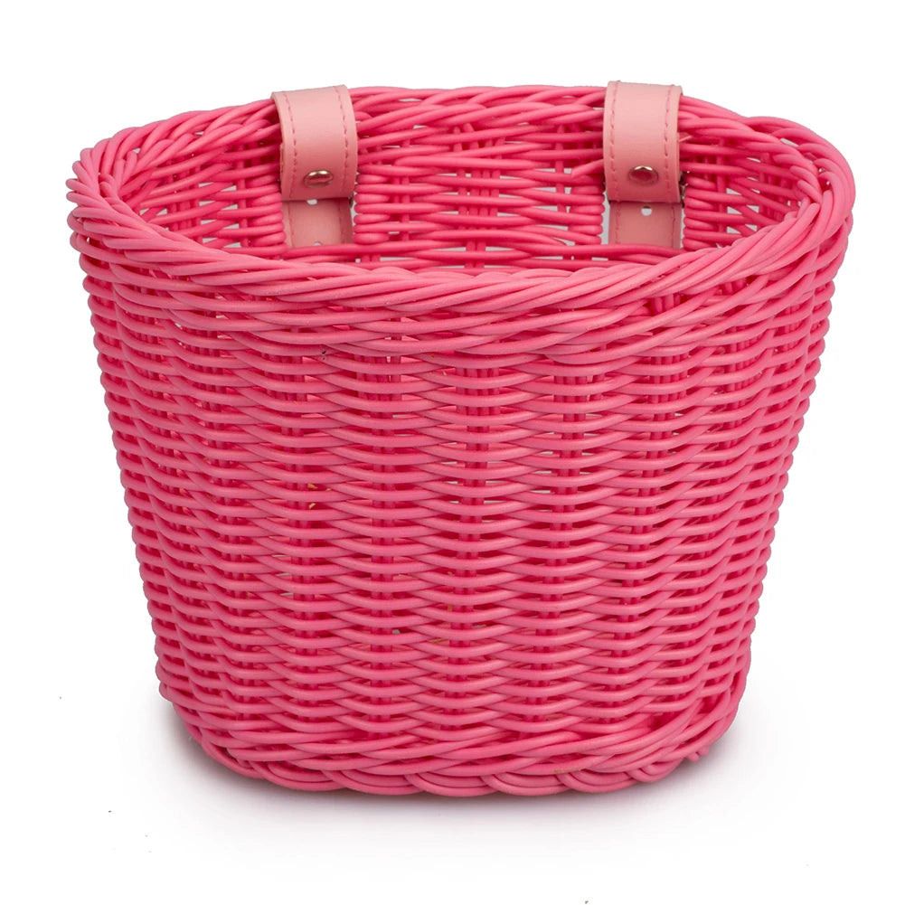 panier vélo tissé osier bleu clair classique ceintures cuir enfants accessoire vélo