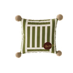 taie d'oreiller carrée velours moderne rayures pompons vert beige noir