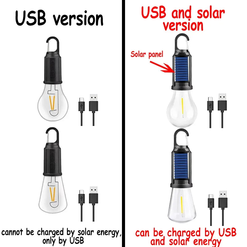 ampoule led solaire rechargeable usb filament doré transparente vintage camping nuit porte