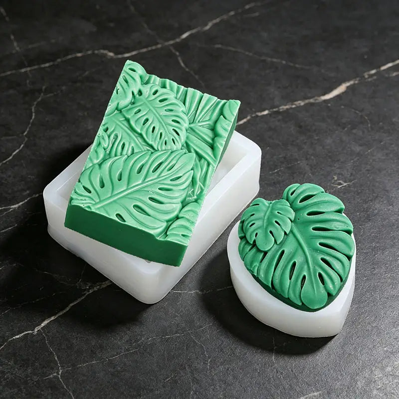 moule silicone feuille monstera savon bougie palmier tropical décoration bain artisanal botanique fini