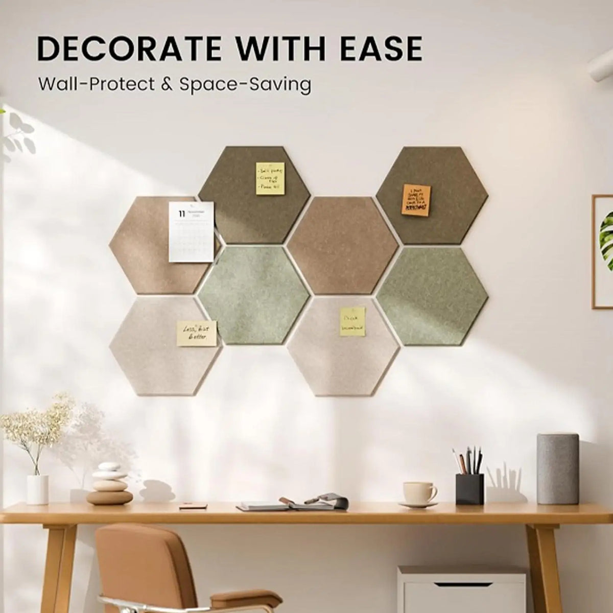 panneaux hexagonaux decoratifs mur modernes texturés beige marron vert gris kit diy affichage photos