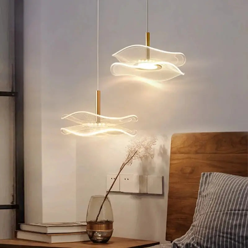 Lampe suspendue moderne minimaliste acrylique blanc doré texturée semi translucide chambre salon