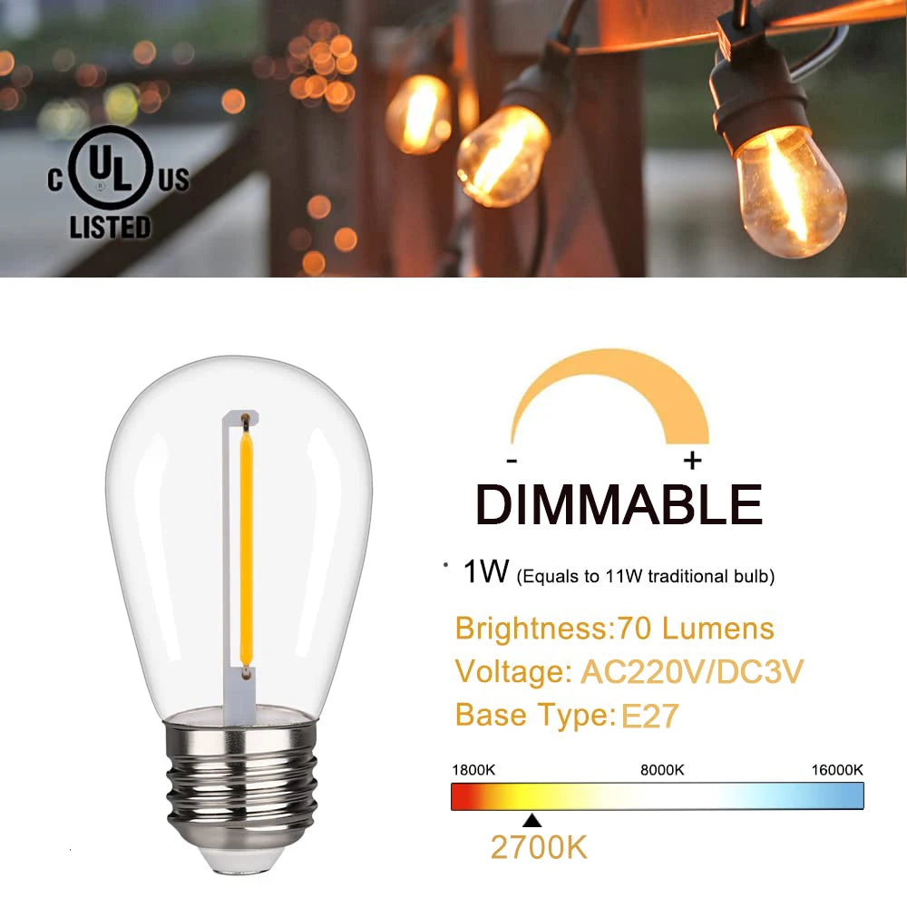 ampoules led transparentes opalescentes filament doré e27 vintage 220v 25000h 360° lumière blanche chaleureuseextérieur