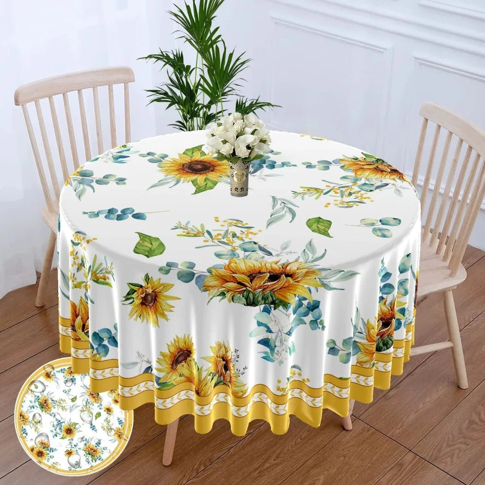 nappe ronde imperméable polyester fleurs motifs géométriques blanc rose verte bleue festive noël usage