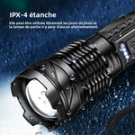 lampe poche rechargeable led tactique noire texturée moderne câble usb charge 20w modes variateurs
