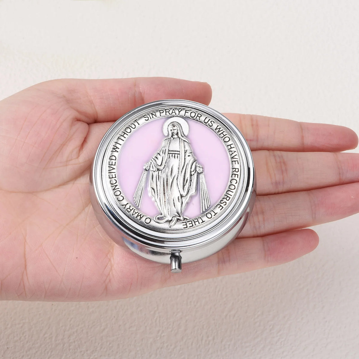 miroir compact or argent bleu violet rose image religieuse classique