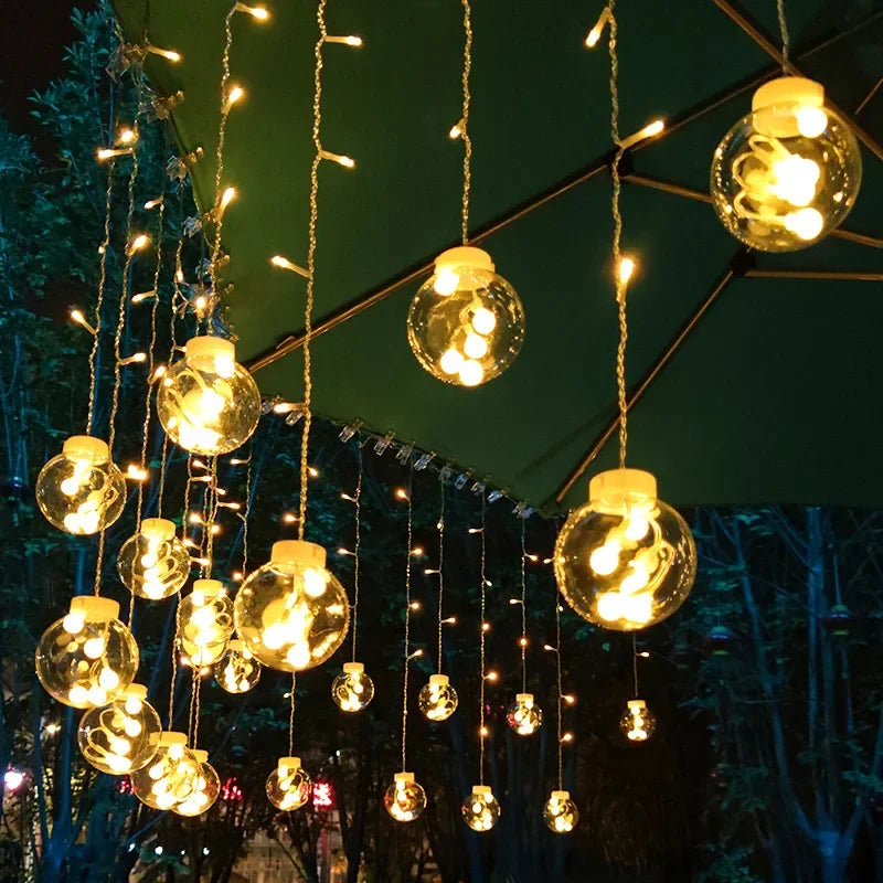 guirlande lumineuse solaire transparente boules dorées clips modernes décoration extérieure noël jardin festive