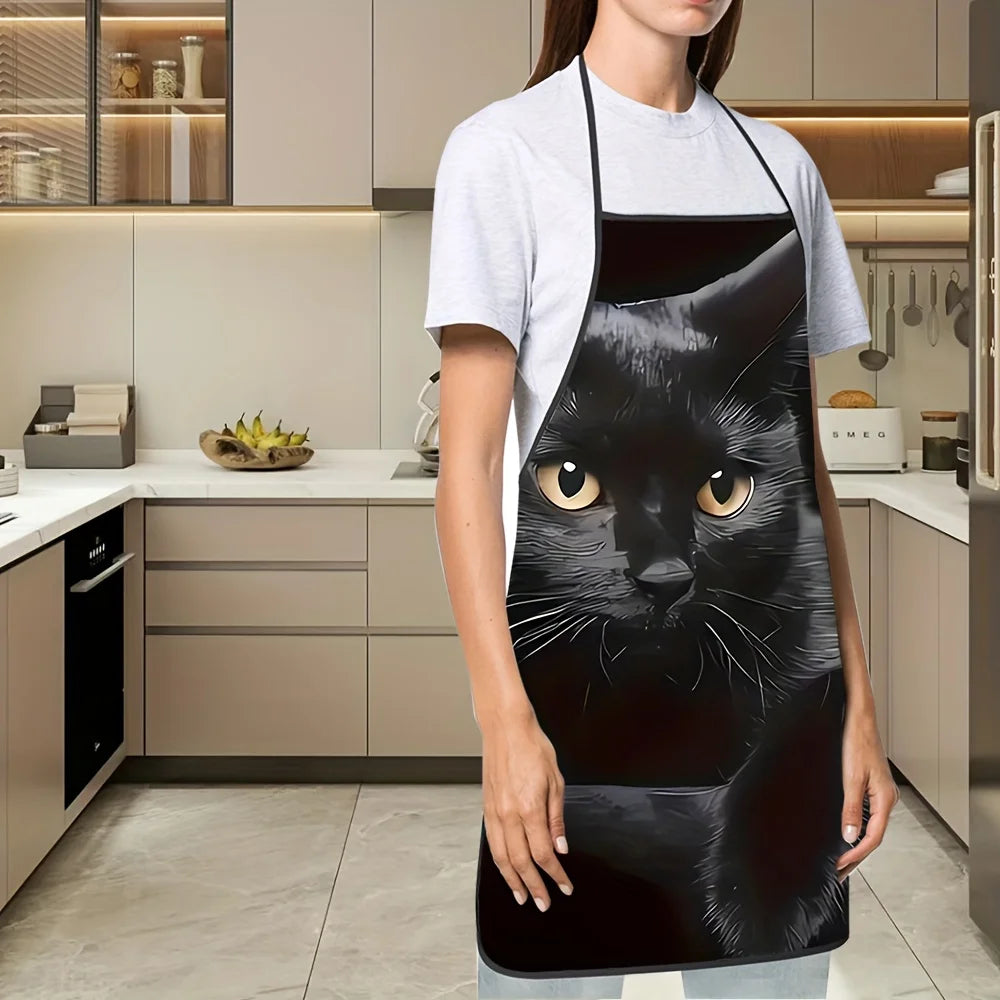 tablier cuisine chat noir élastique yeux jaunes moderne non tissé 70x50cm