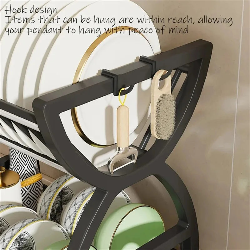 étagère vaisselle acier inoxydable noir moderne rangement assiettes bols cuillères tasses cuisine multifonctionnelle