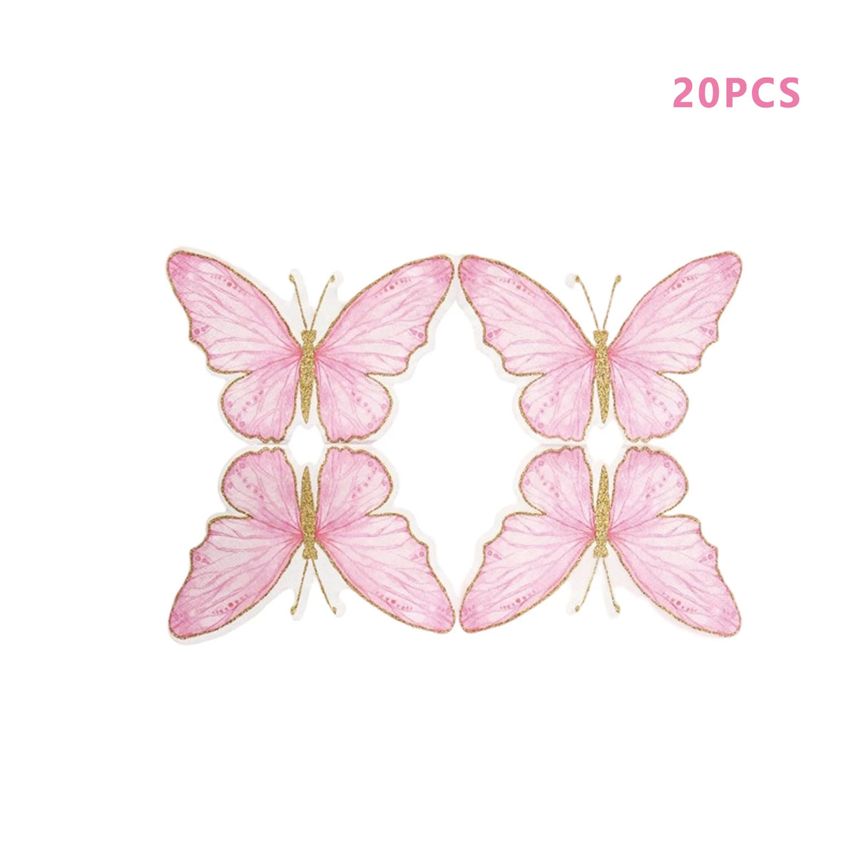 serviettes papier papillon violet rose bleu détails dorés fêtes usage unique pack 20 illustration