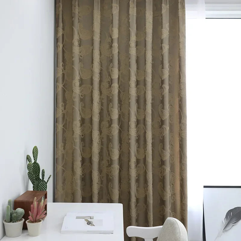 rideau classique beige broderie florale opaque salon chambre maison tissu polyester coton