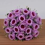 décoration intérieure bouquet roses artificielles 18 fleurs 37cm vert clair violet rose