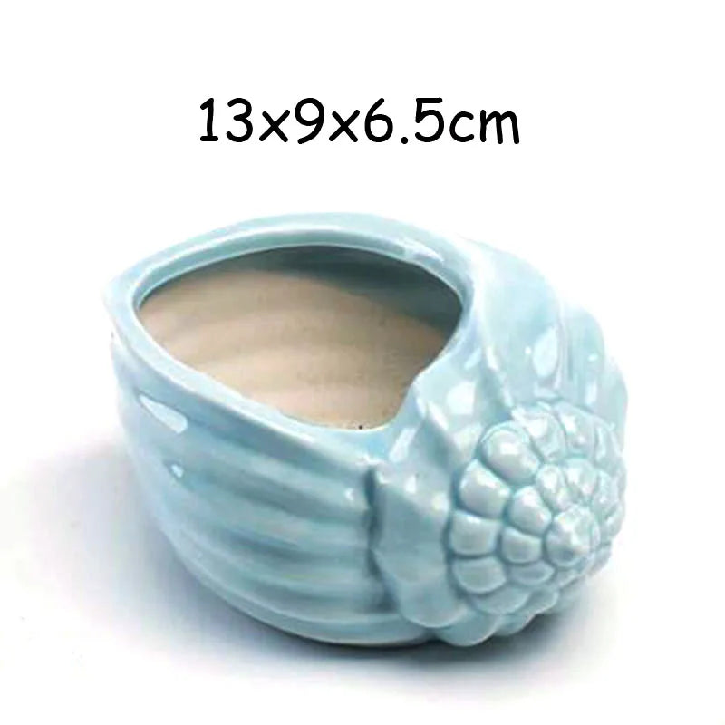 petit cache pot ceramique bleu motif poisson marin decoratif plante succulente maison