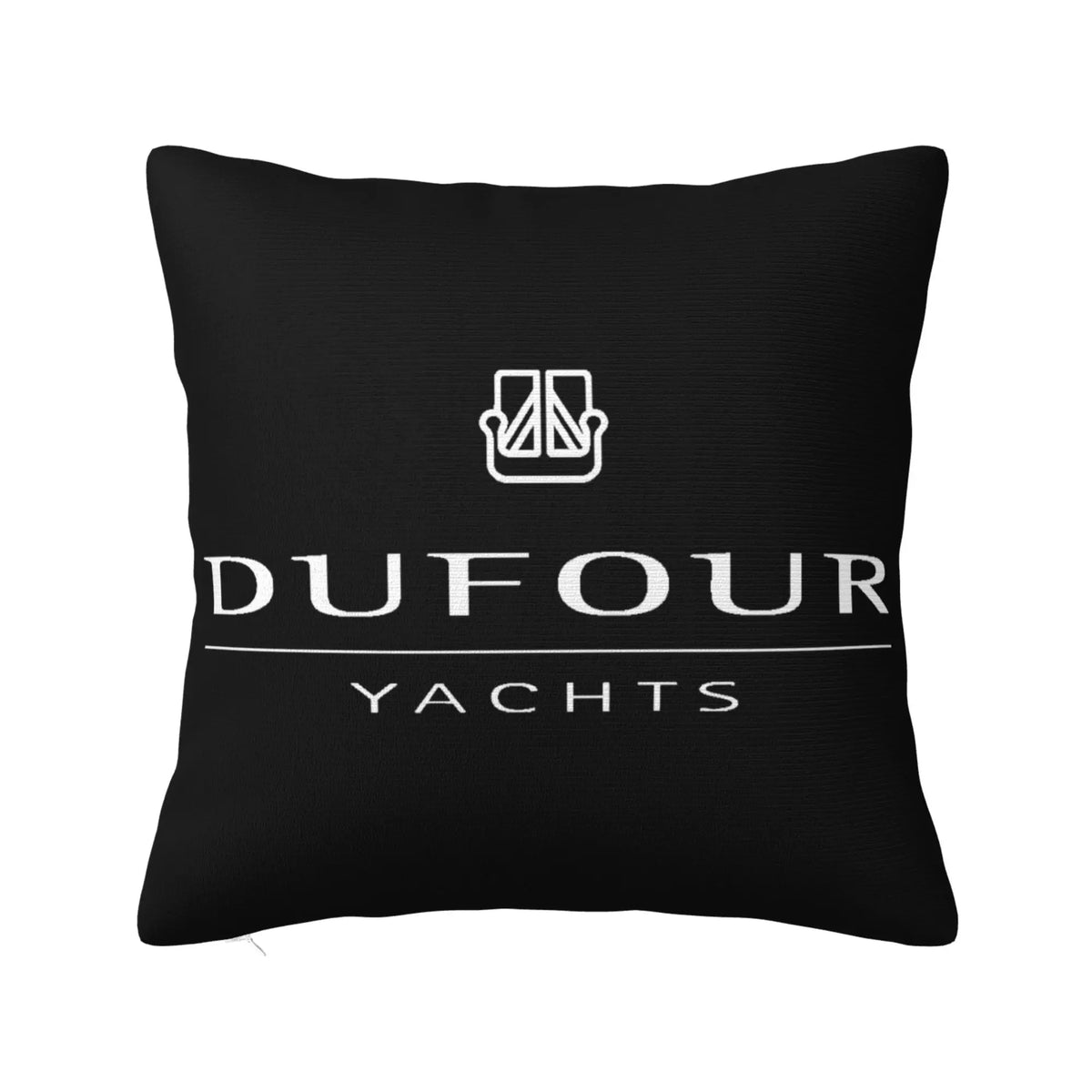 coussin décoratif noir blanc logo DUFOUR YACHTS moderne nautique 45x45cm polyester jacquard
