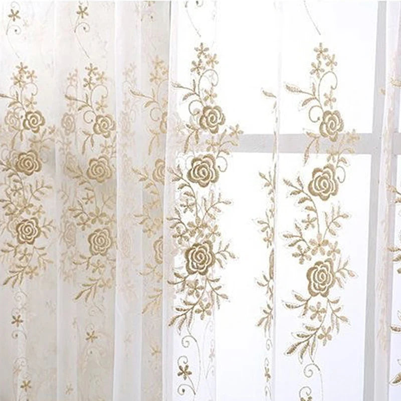 rideau transparent brodé rose doré élégant floral maison bureauextérieur tringle or polyester