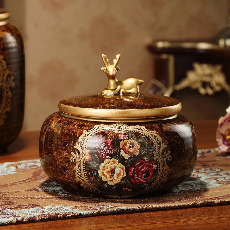 décoration table résine or marron fleurs classique vase boîte mouchoirs cendrier fruits bouquets