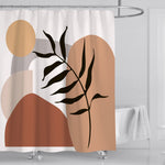 Rideau de douche moderne avec design abstrait et géométrique en tons naturels, idéal pour embellir votre salle de bain avec une touche artistique et contemporaine. Motifs de formes organiques et végétales, parfait pour créer une ambiance apaisante et élégante. Accessoire de décoration tendance pour salle de bain.