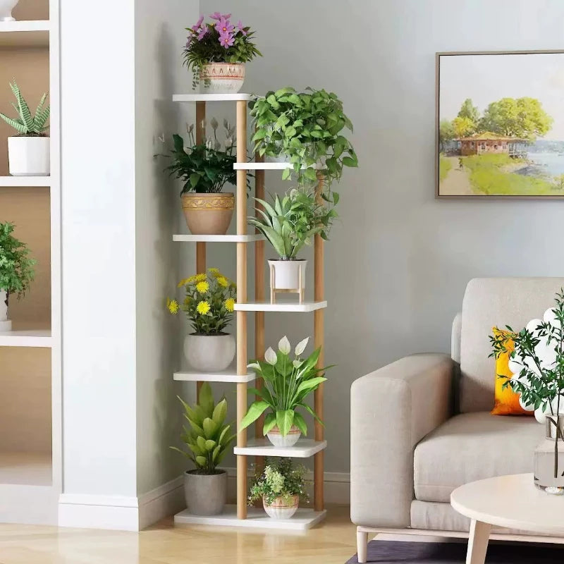 étagère fleurs bois naturel moderne minimaliste plusieurs niveaux balcon intérieur