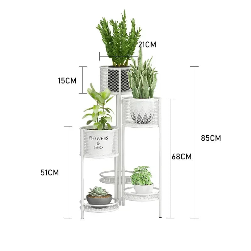 étagère plantes moderne or fer niveaux pots différents ajourées minimaliste