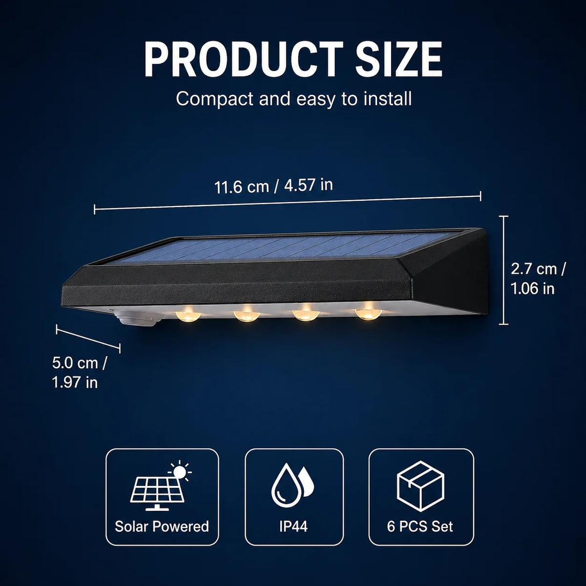 éclairage solaire clôture cheminée 6pc led noir ip44 mur moderne autonomie rechargeableextérieur