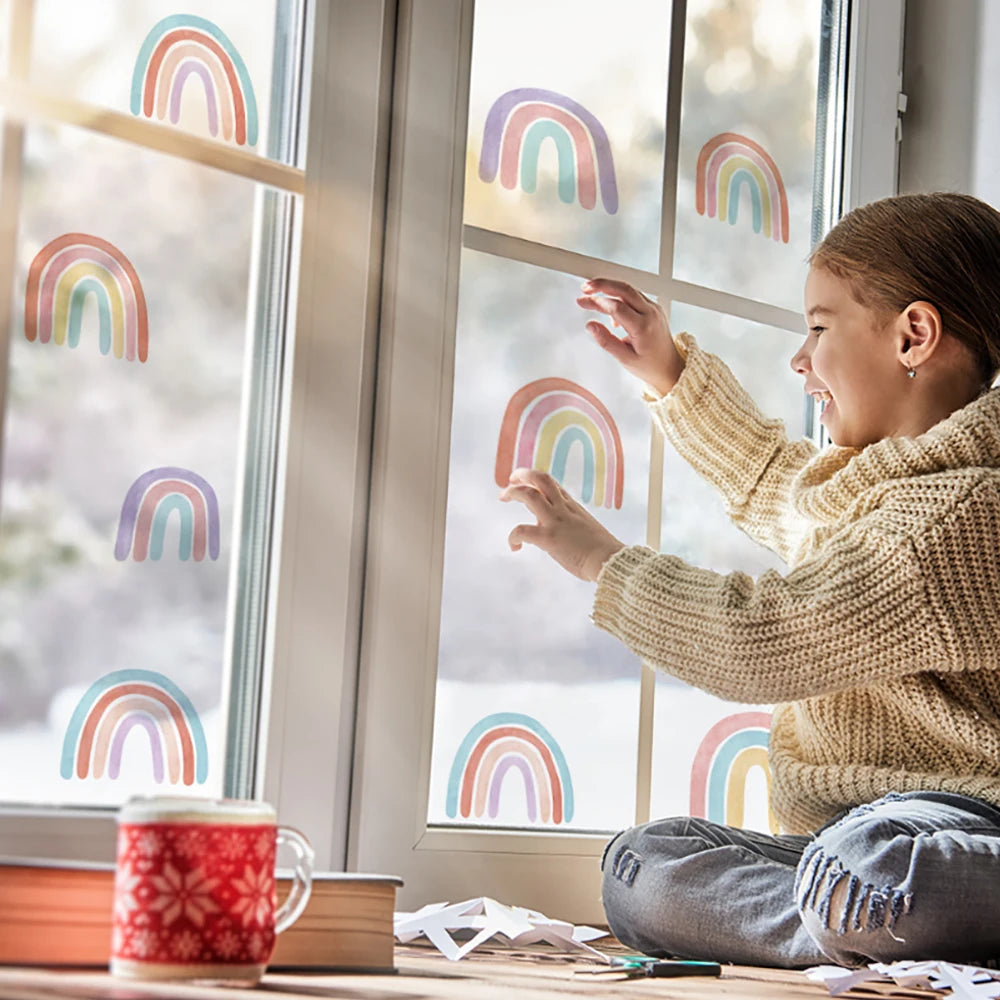autocollants arc ciel multicolores modernes chambre enfants 36 pièces vinyle opaques mur carreaux meubles