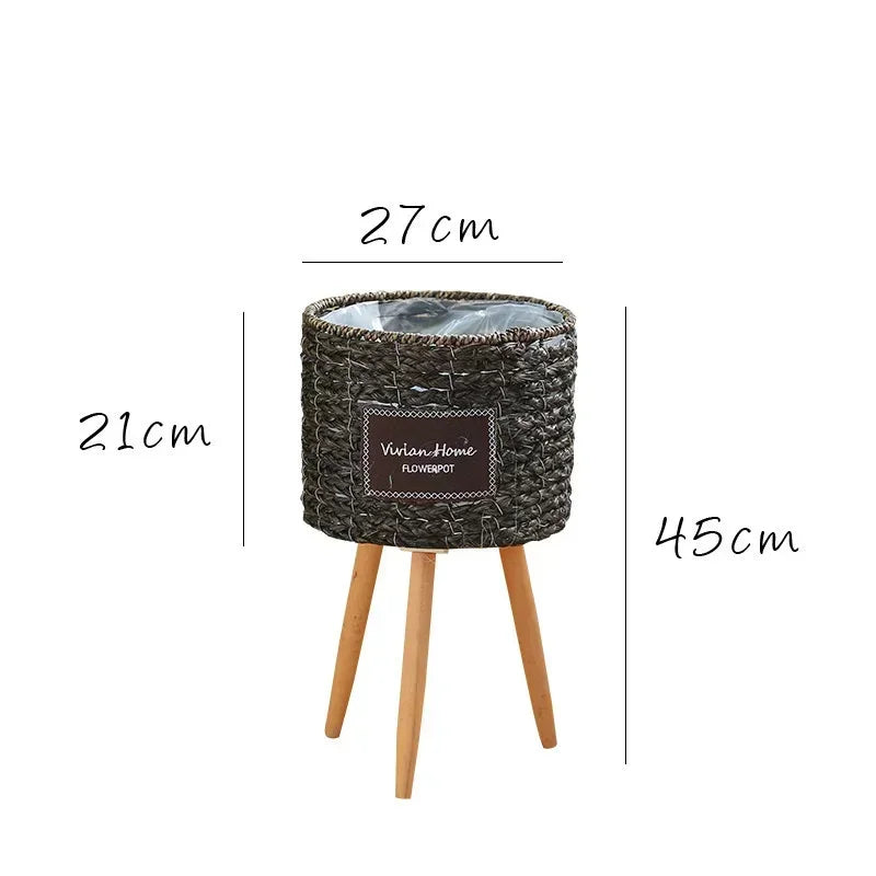 panier tressé pieds moderne rustique naturel bois clair plantation fleur décoration intérieure vintage autonome