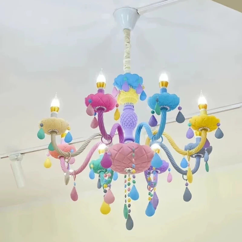 lampe suspension multicolore classique gouttes decoratives motifs floraux nickel brossé led moderne