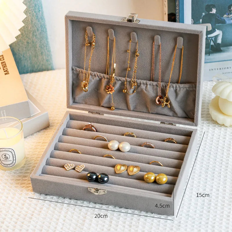 boîtes bijoux velours gris moderne cadenas anti poussière rangement boucles oreilles pendentifs bagues organizer